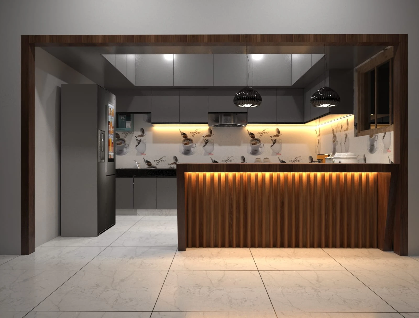 Open Kitchen Breakfast Counter 3D